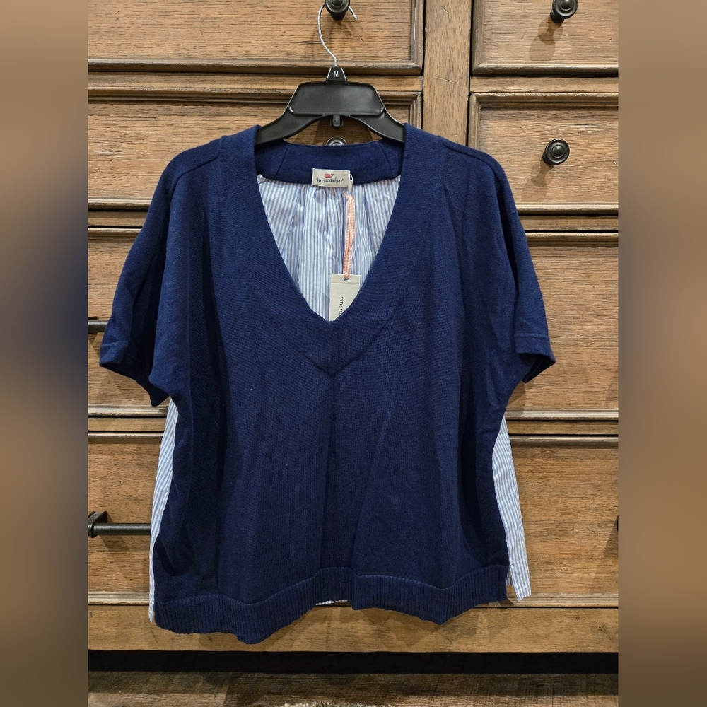 Vineyard Vines Mixed Media V Neck Sweater, Medium